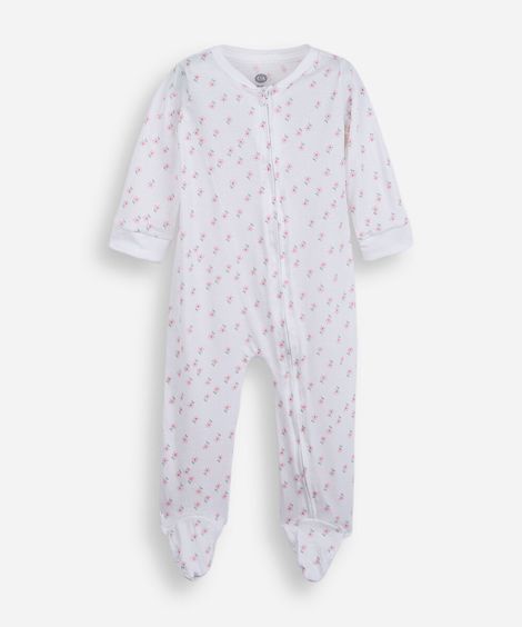 macacão infantil com pé florzinhas off white