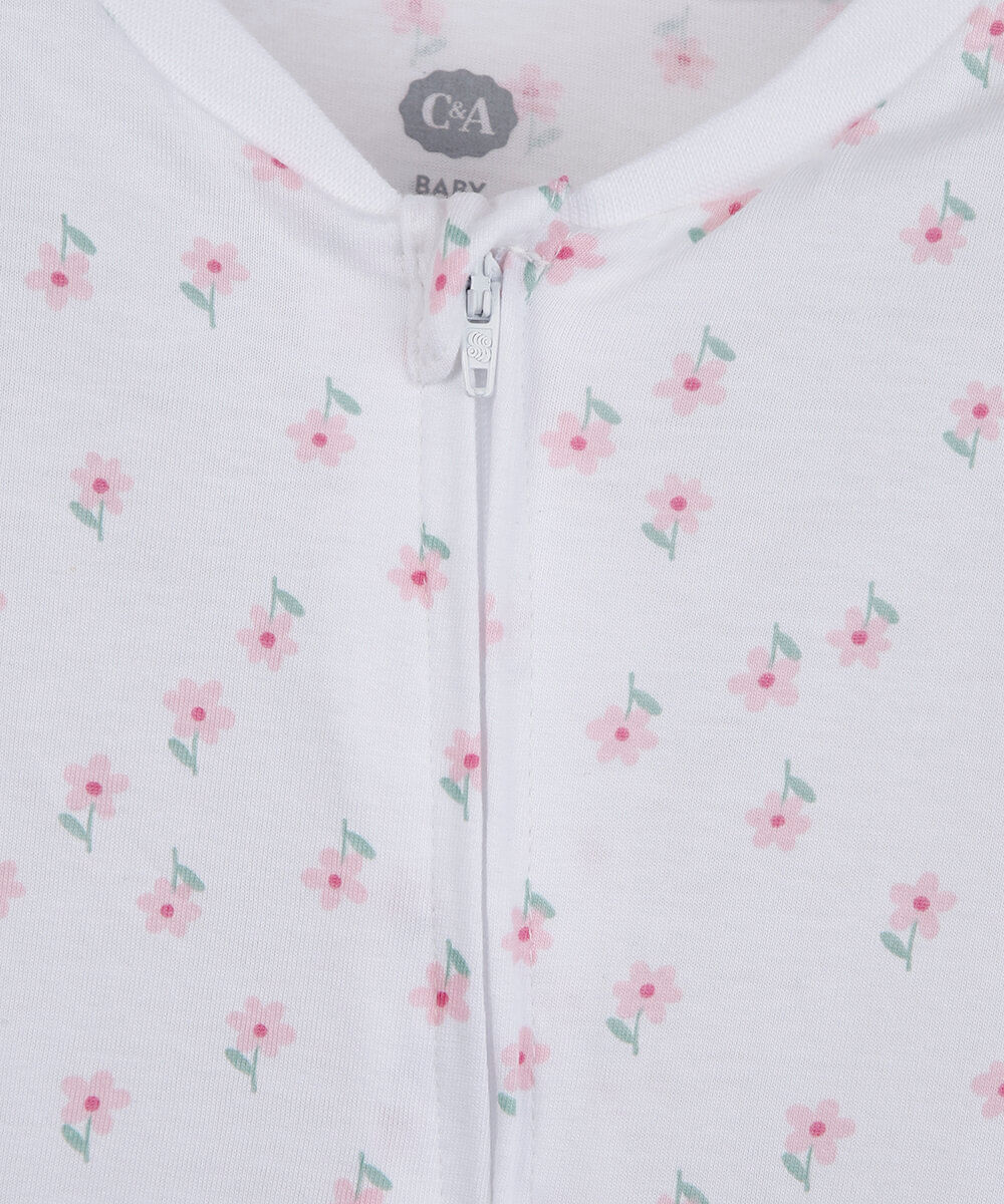 macacão infantil com pé florzinhas off white