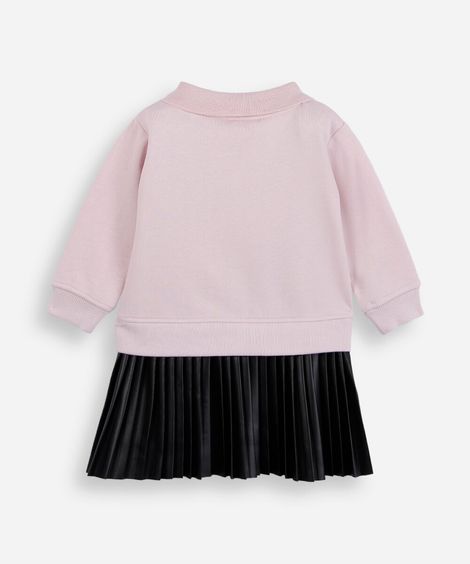 vestido infantil de moletom polo e saia plissada minnie rosa