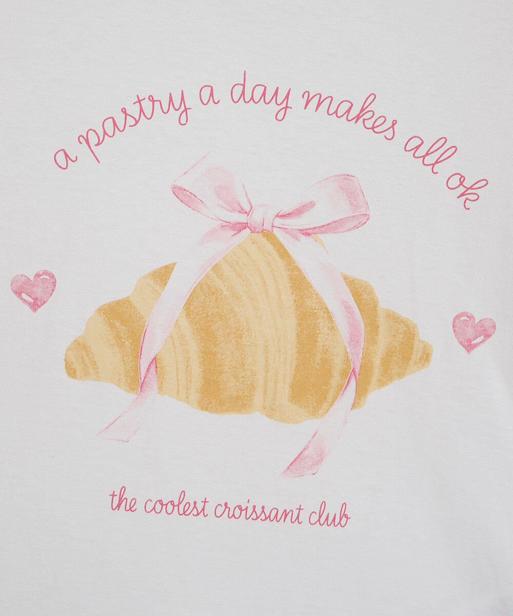camiseta infantil de algodão manga curta com lacinho off white