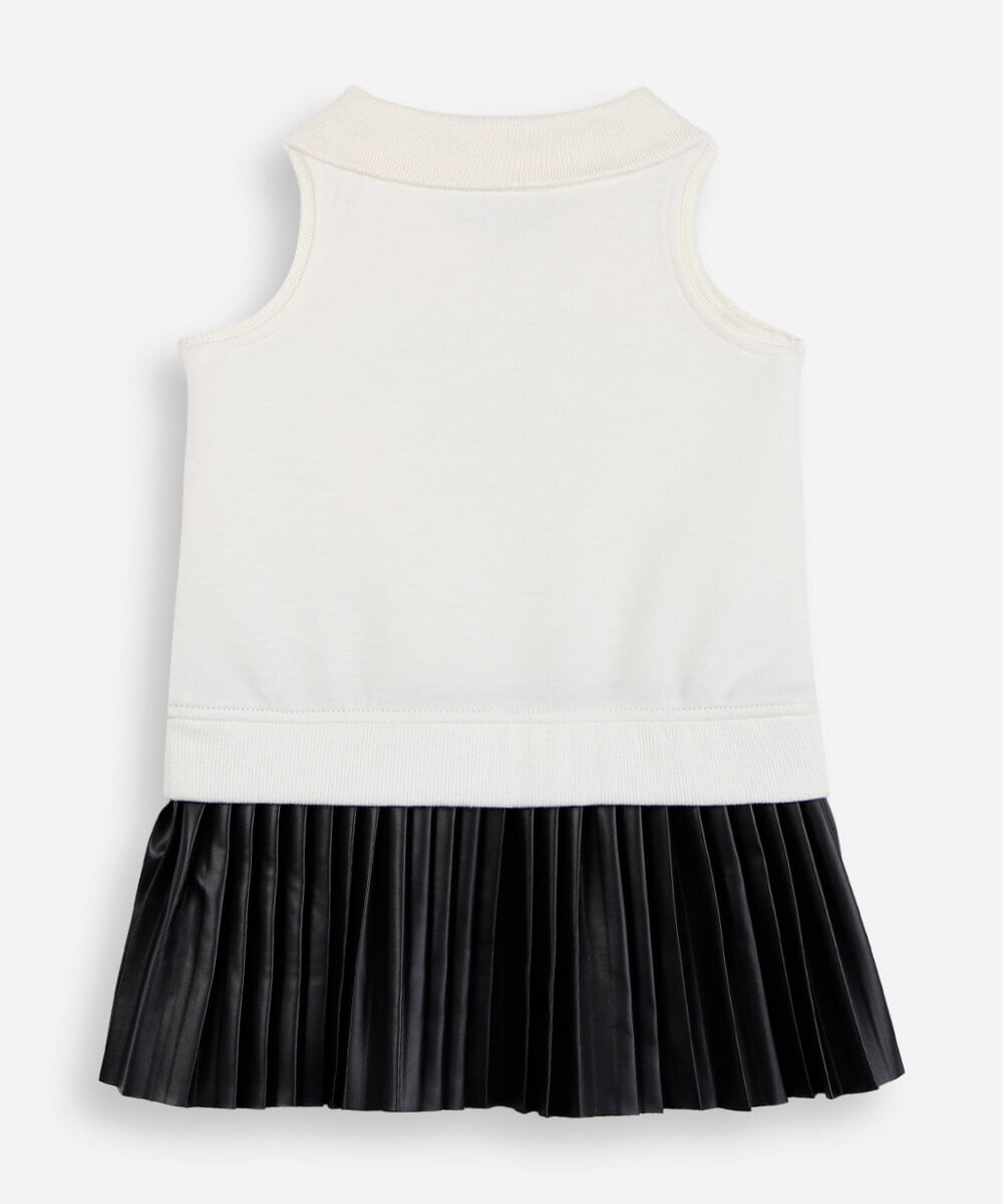 vestido infantil de moletom cavado e saia plissada off white