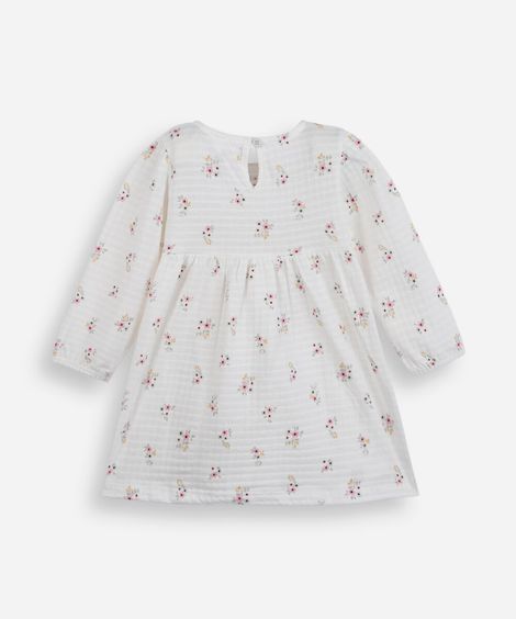 vestido midi infantil com laço manga bufante floral off white