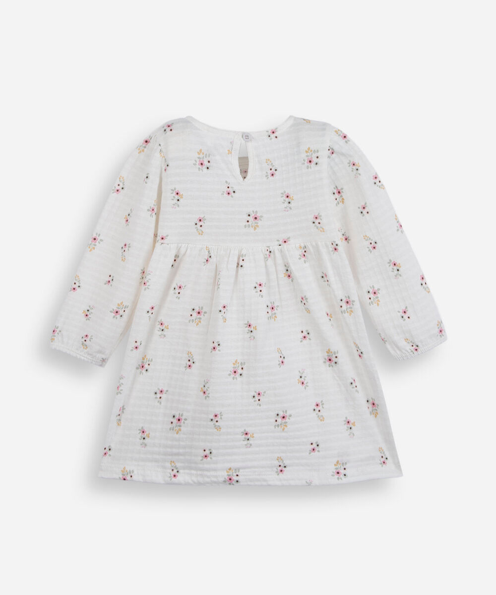 vestido midi infantil com laço manga bufante floral off white