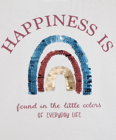 camiseta infantil manga curta arco íris com paetê off white