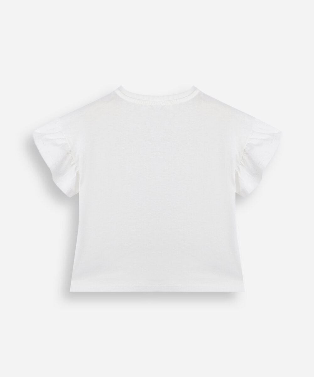 camiseta infantil manga curta arco íris com paetê off white