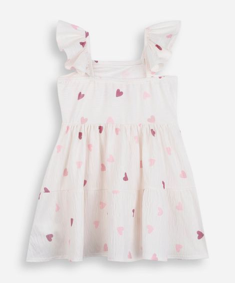 vestido midi infantil coração texturizado off white
