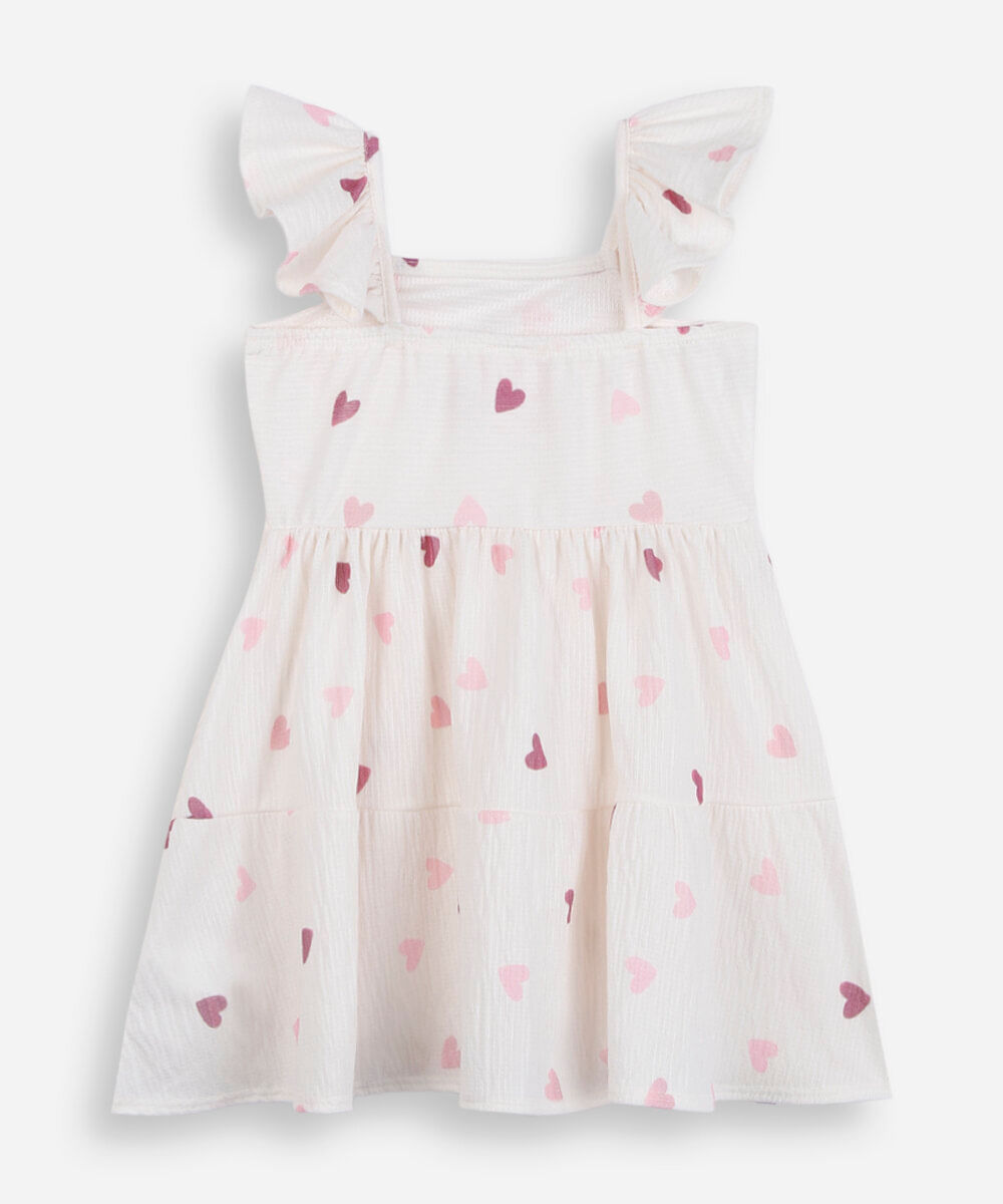 vestido midi infantil coração texturizado off white