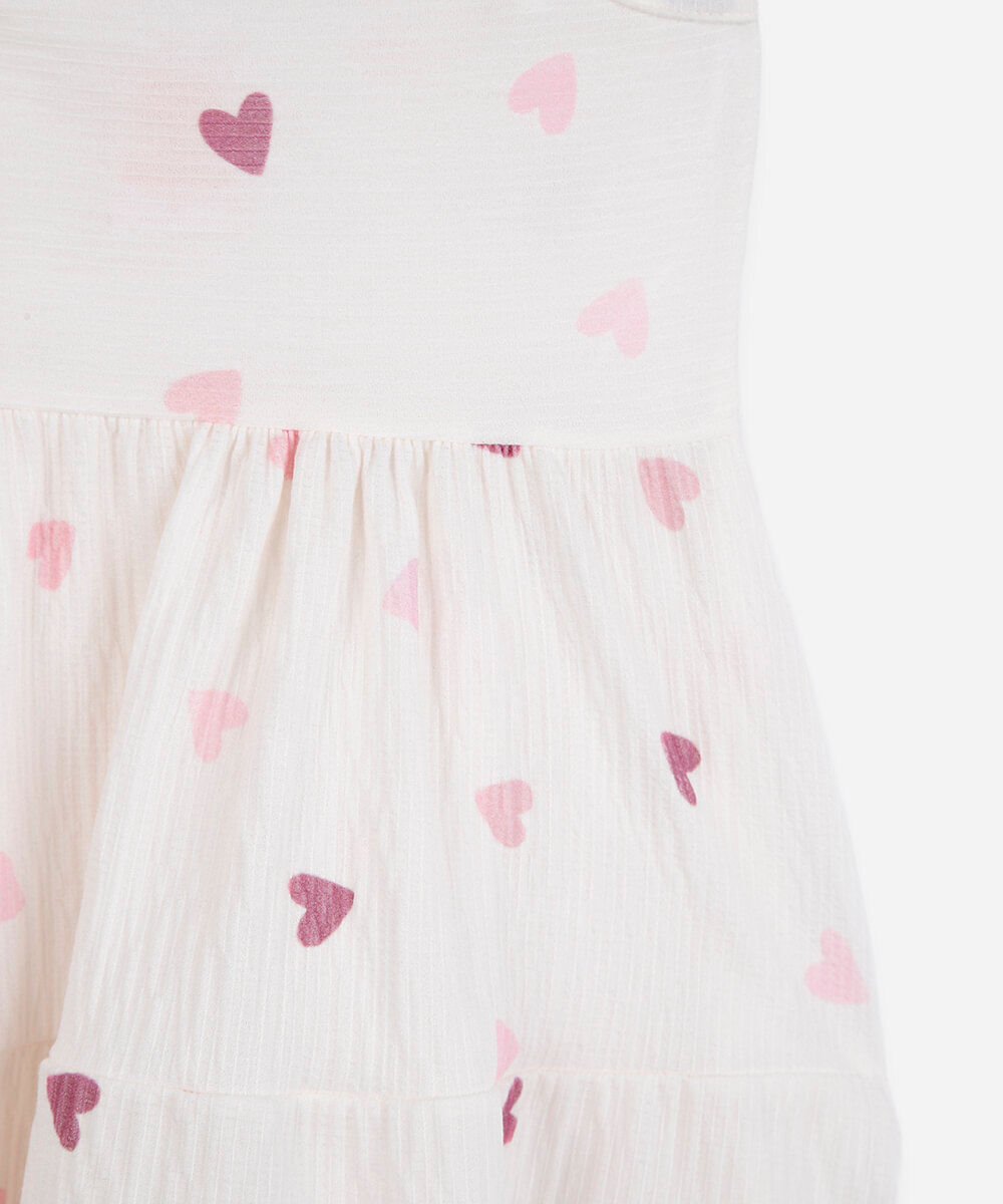 vestido midi infantil coração texturizado off white
