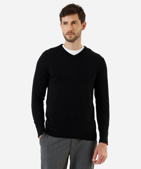 suéter masculino de tricot gola v preto