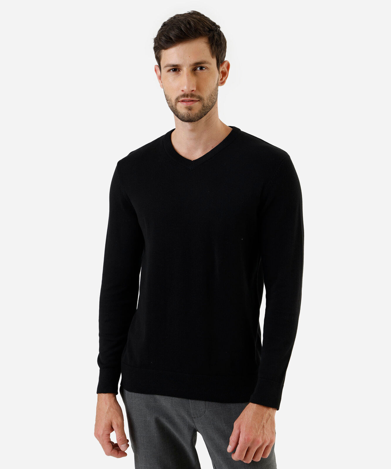 suéter masculino de tricot gola v preto