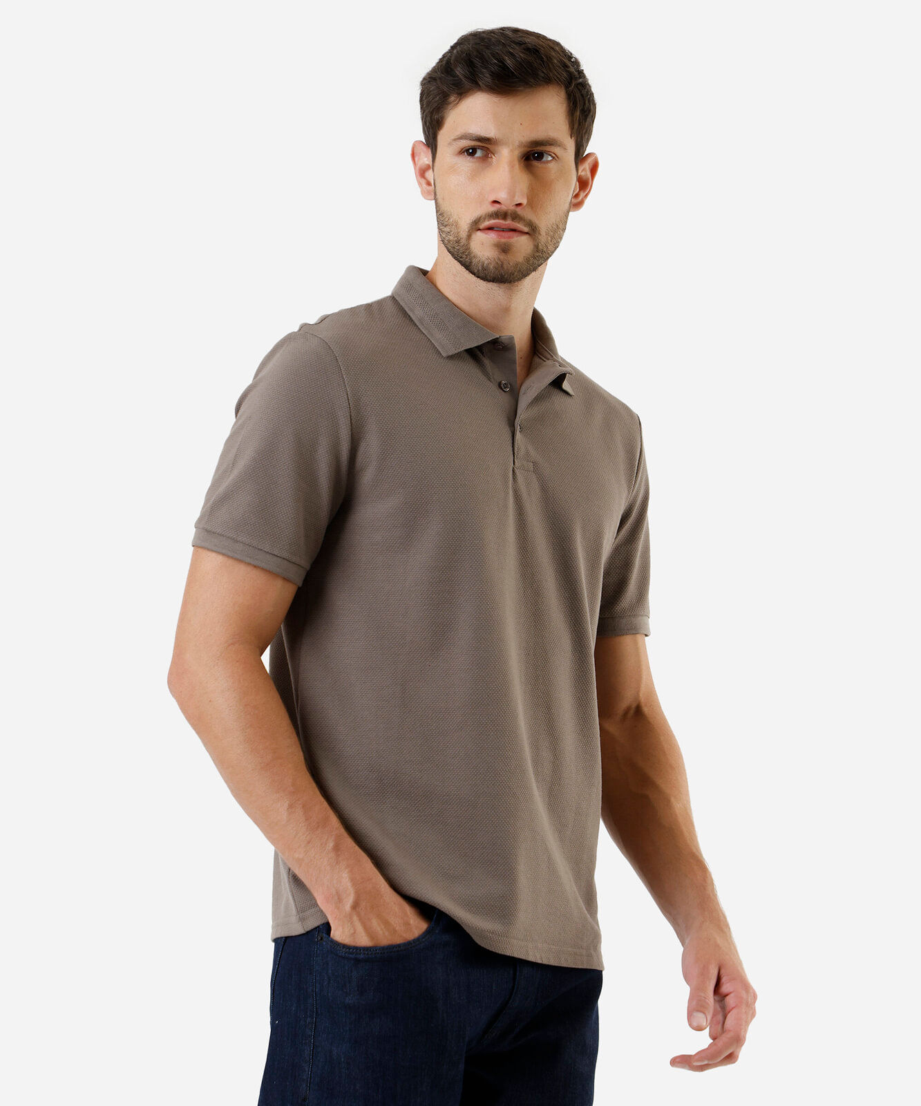 polo masculina manga curta texturizada marrom