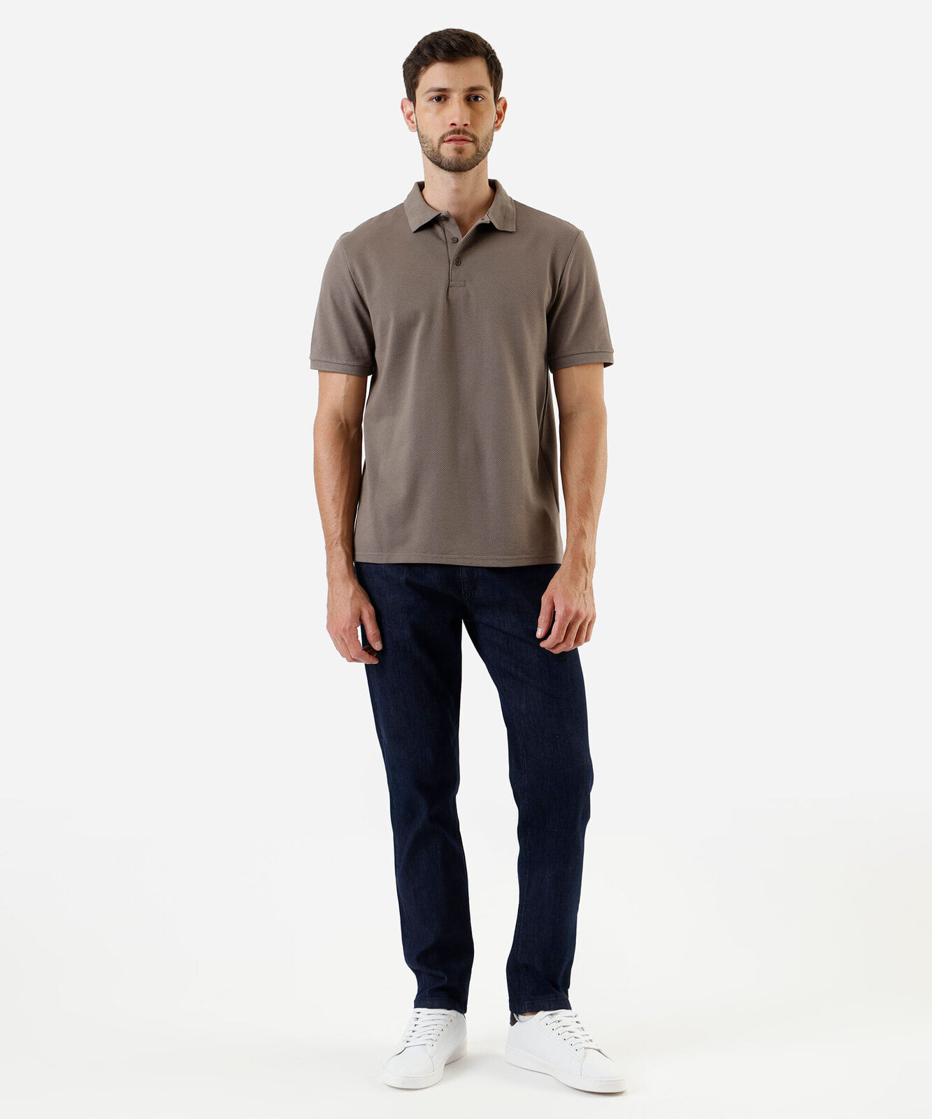 polo masculina manga curta texturizada marrom