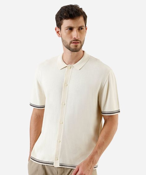 camisa masculina de tricot manga curta bege