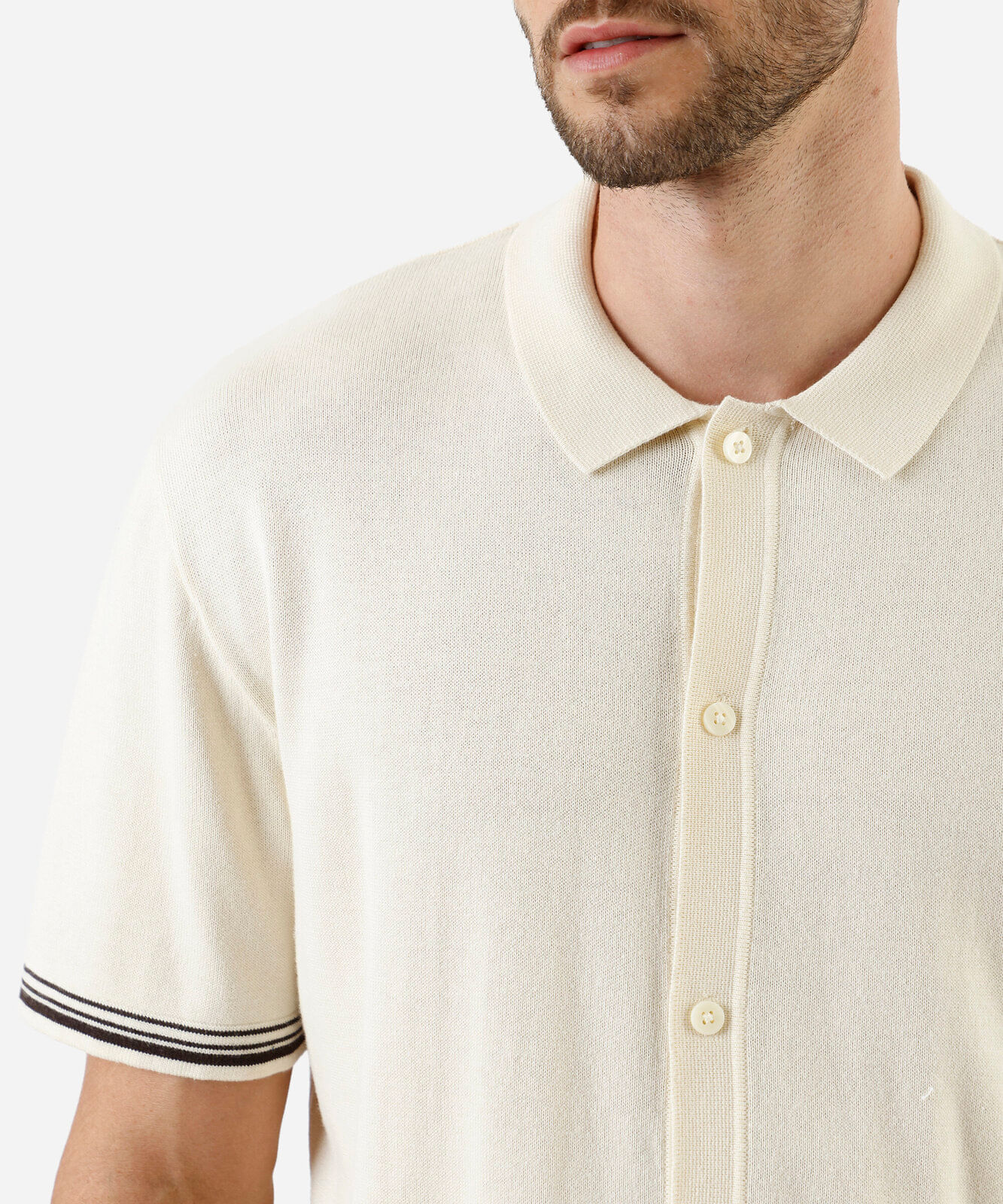 camisa masculina de tricot manga curta bege