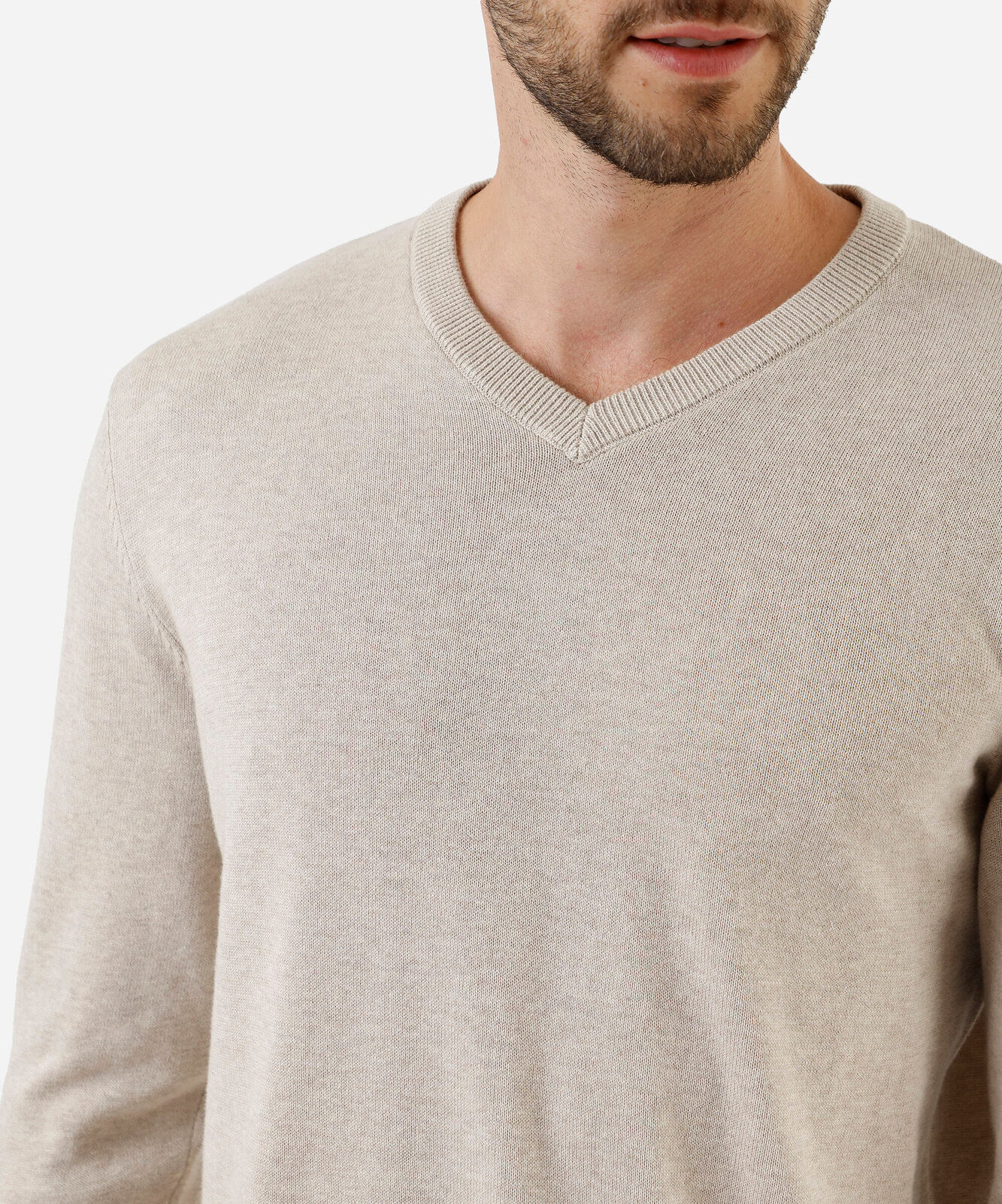 suéter masculino de tricot gola v bege