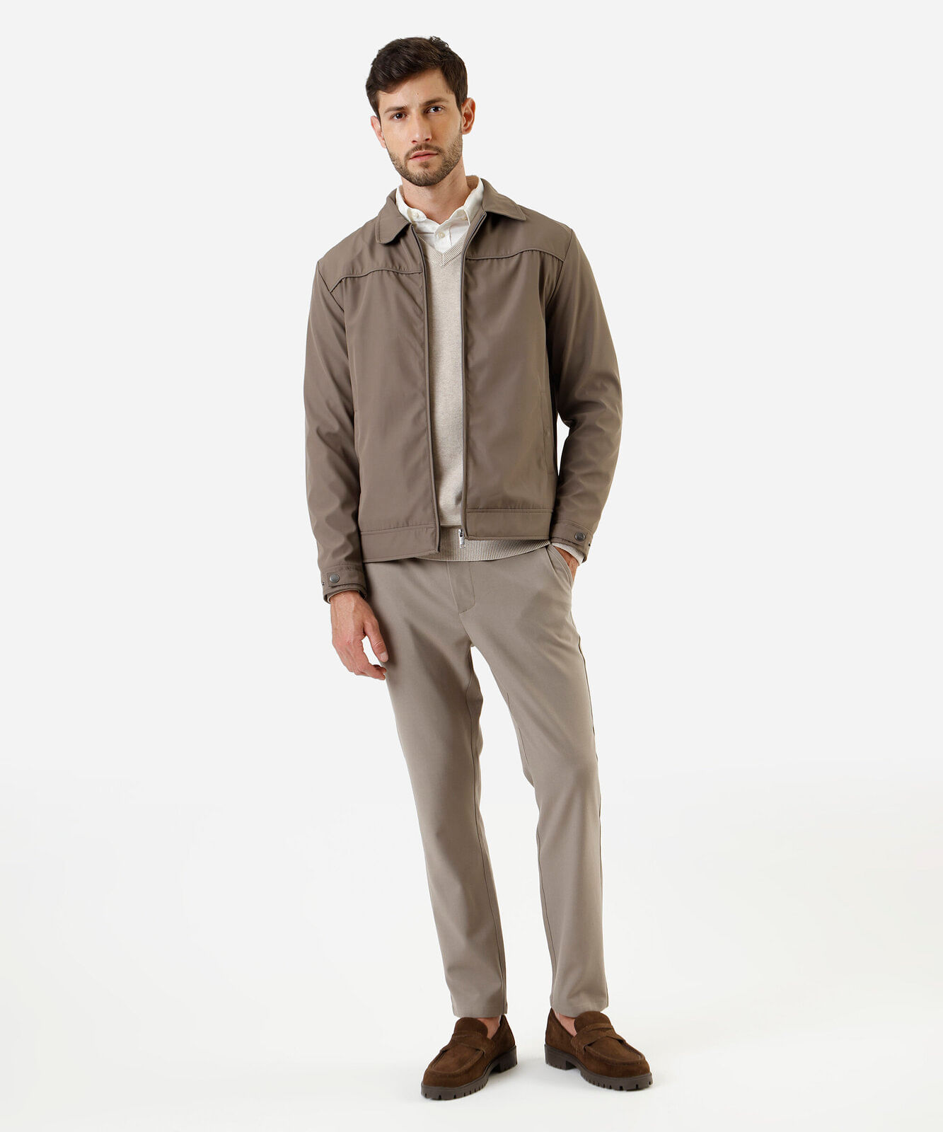 jaqueta masculina de nylon leve marrom