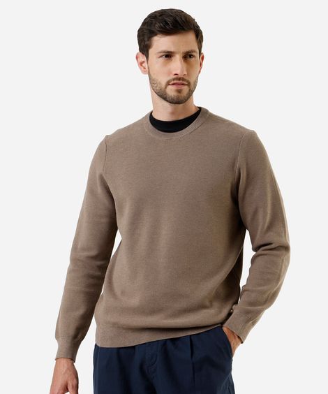 suéter masculino de tricot gola redonda manga longa bege