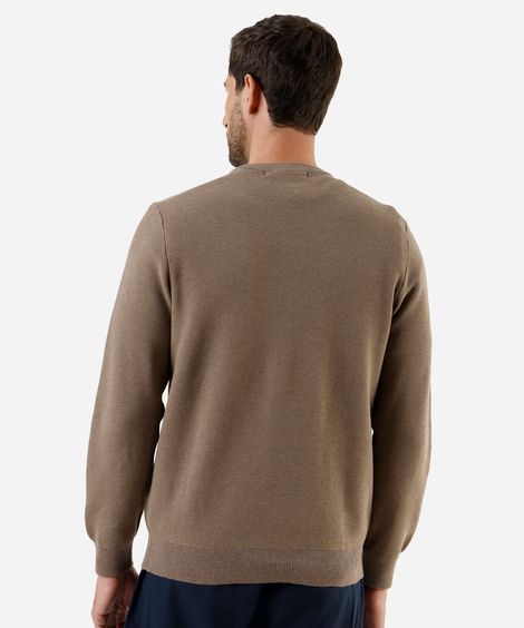 suéter masculino de tricot gola redonda manga longa bege