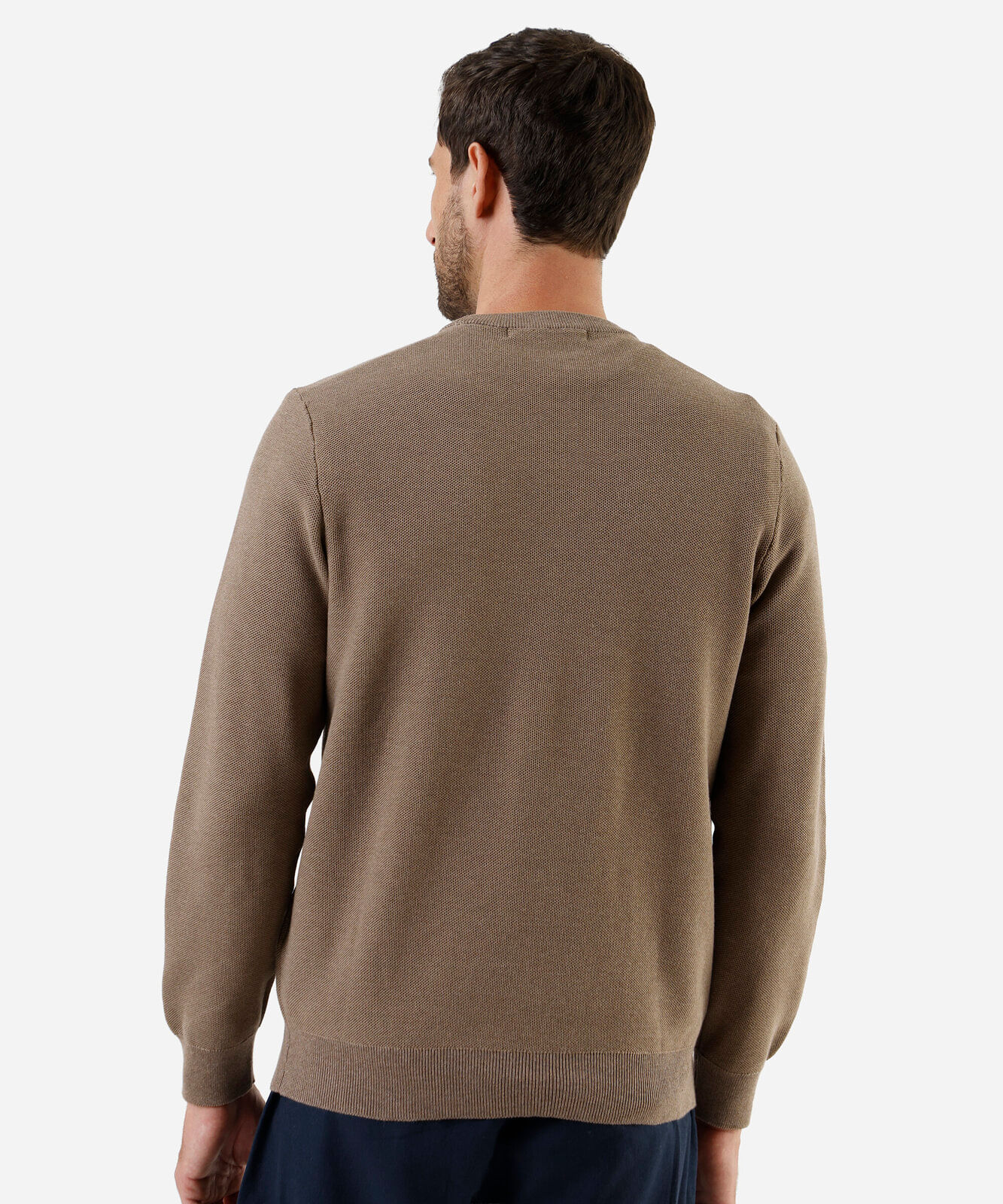 suéter masculino de tricot gola redonda manga longa bege