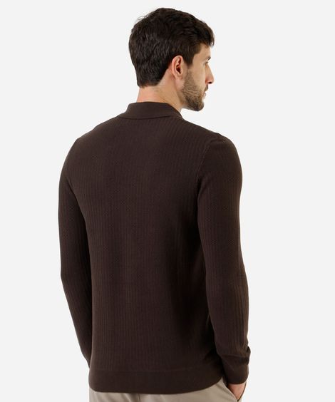 polo masculina de tricot manga longa com zíper marrom
