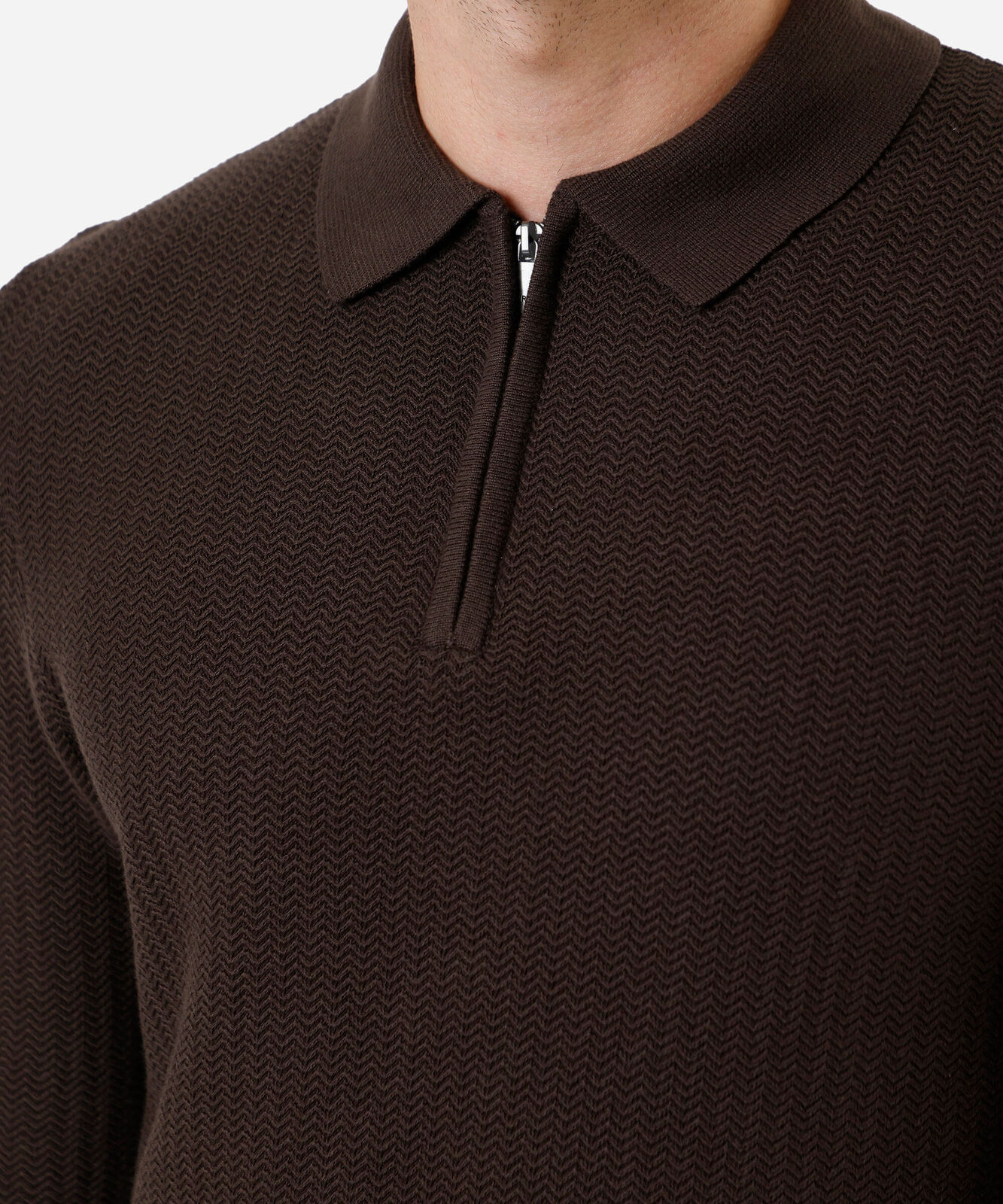 polo masculina de tricot manga longa com zíper marrom