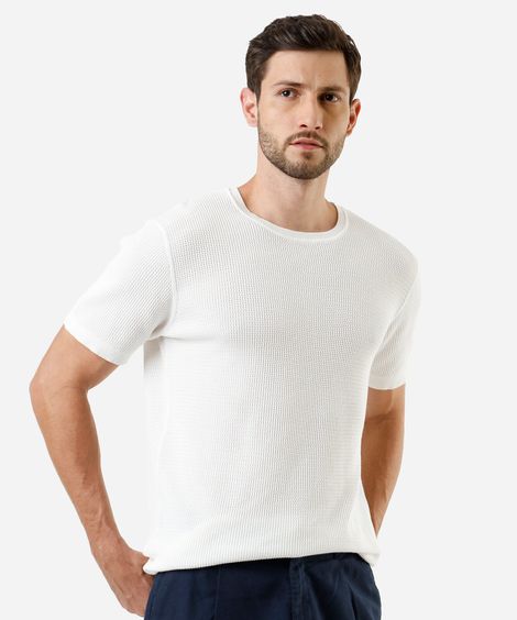 camiseta masculina com algodão manga curta texturizada branca
