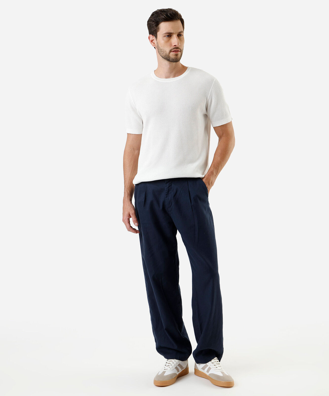 camiseta masculina com algodão manga curta texturizada branca
