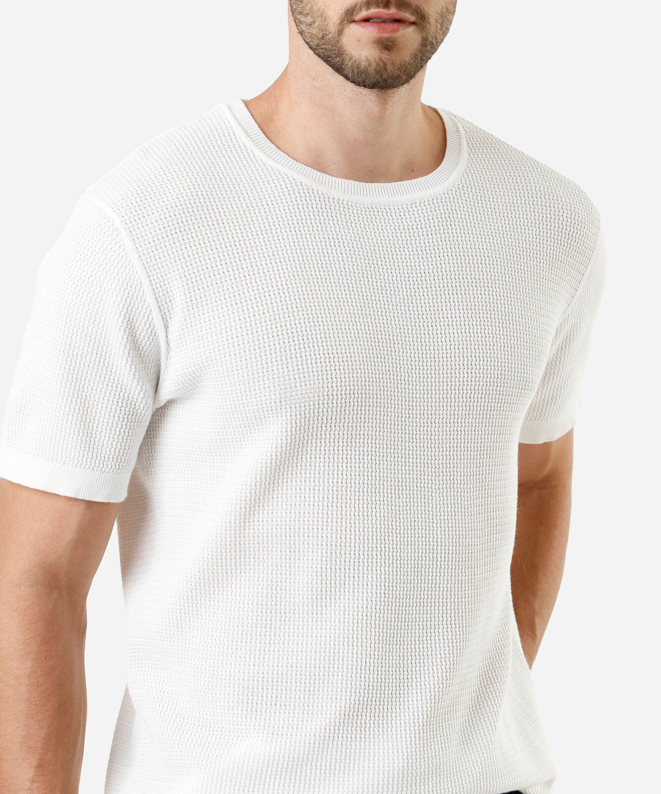 camiseta masculina com algodão manga curta texturizada branca