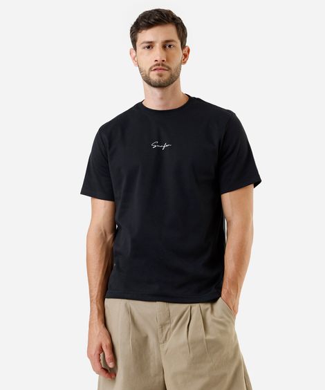 camiseta masculina com algodão estampada preta