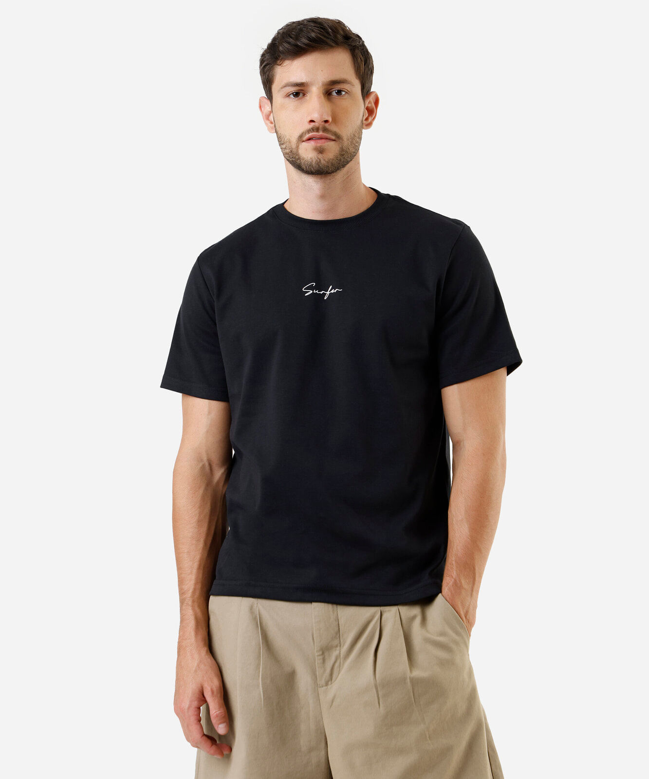 camiseta masculina com algodão estampada preta