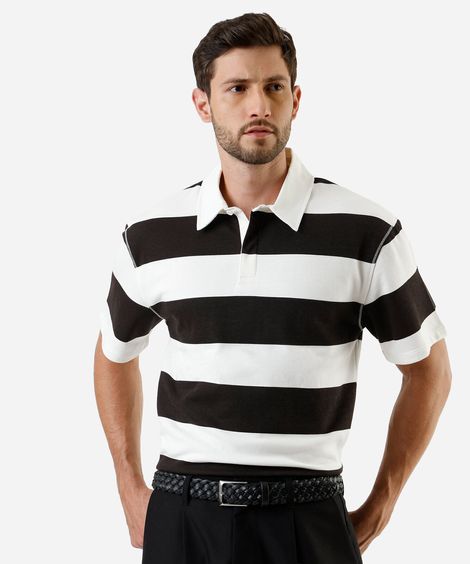 polo masculina de moletom listrada  off white