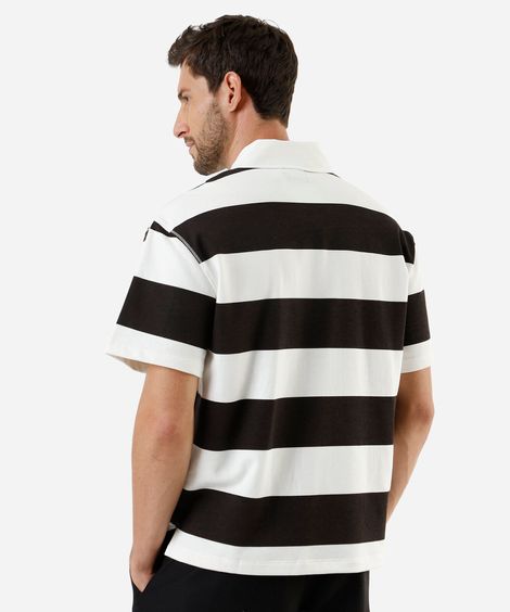 polo masculina de moletom listrada  off white