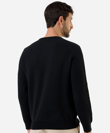 suéter masculino de tricot gola redonda manga longa preto