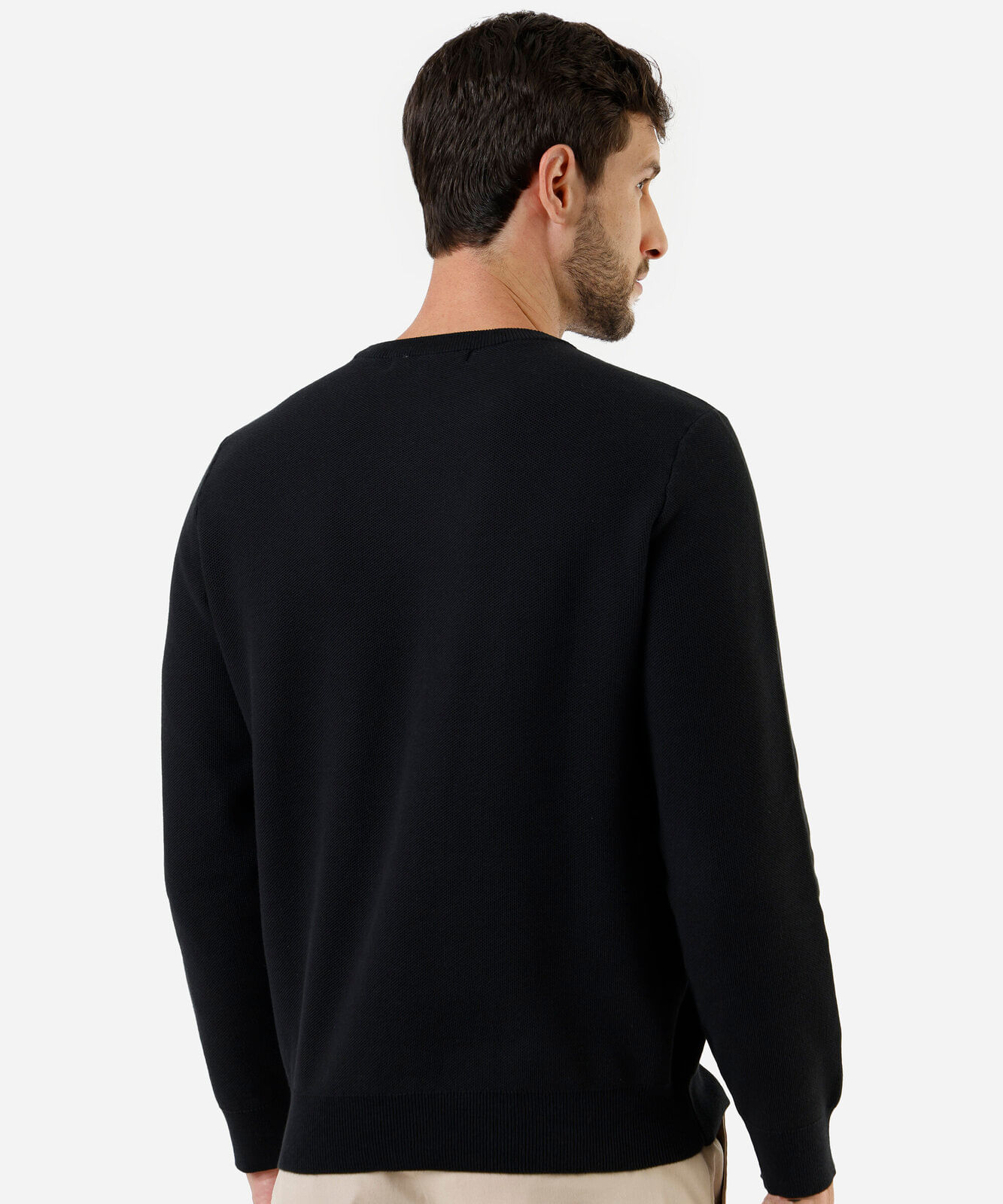 suéter masculino de tricot gola redonda manga longa preto