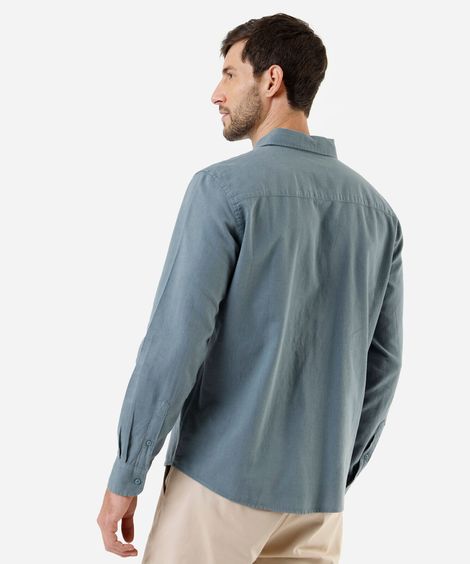 camisa manga curta linho com algodão azul