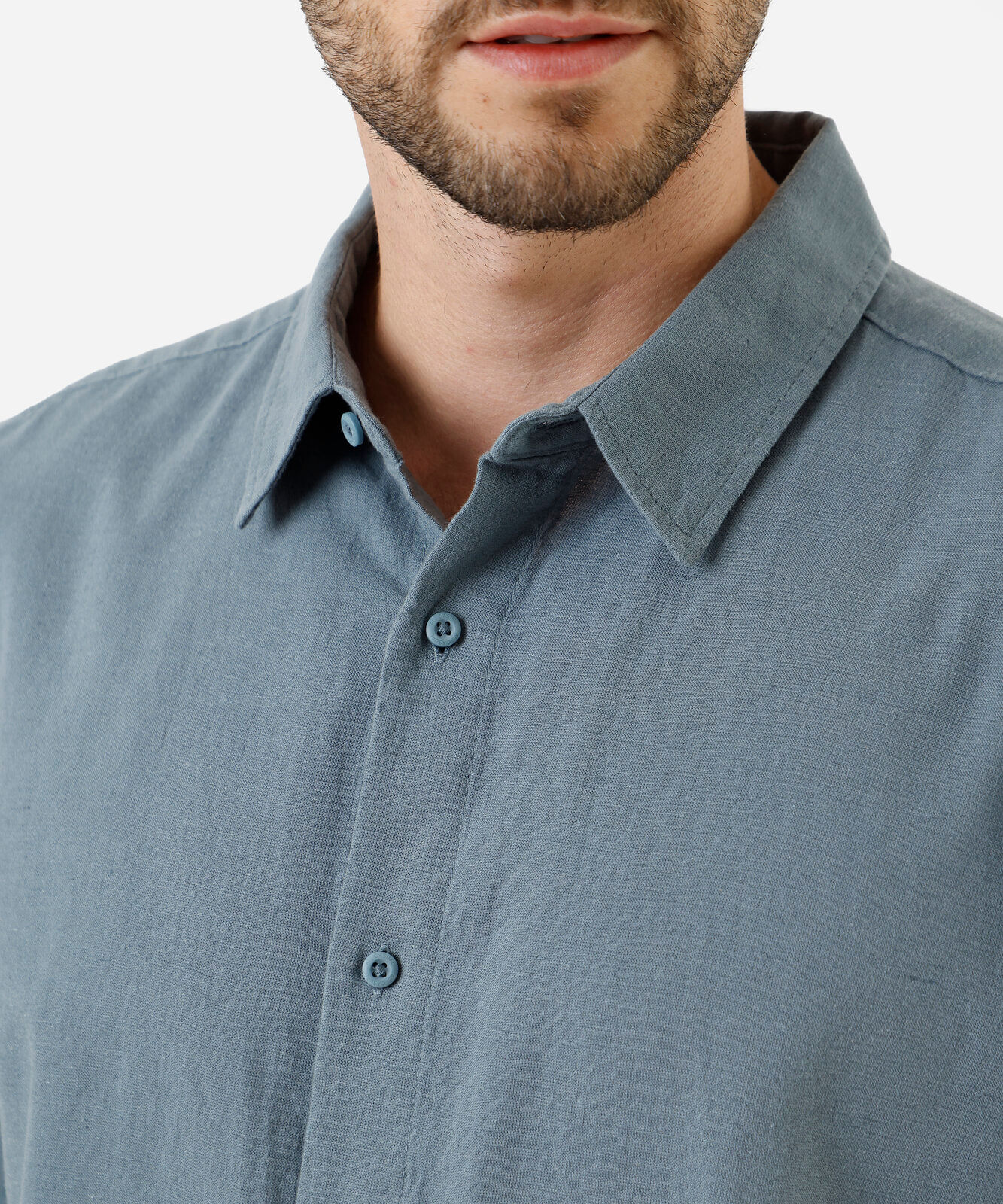 camisa manga curta linho com algodão azul