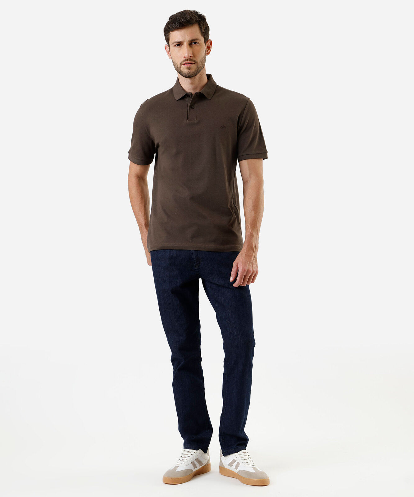 polo básica masculina manga curta marrom