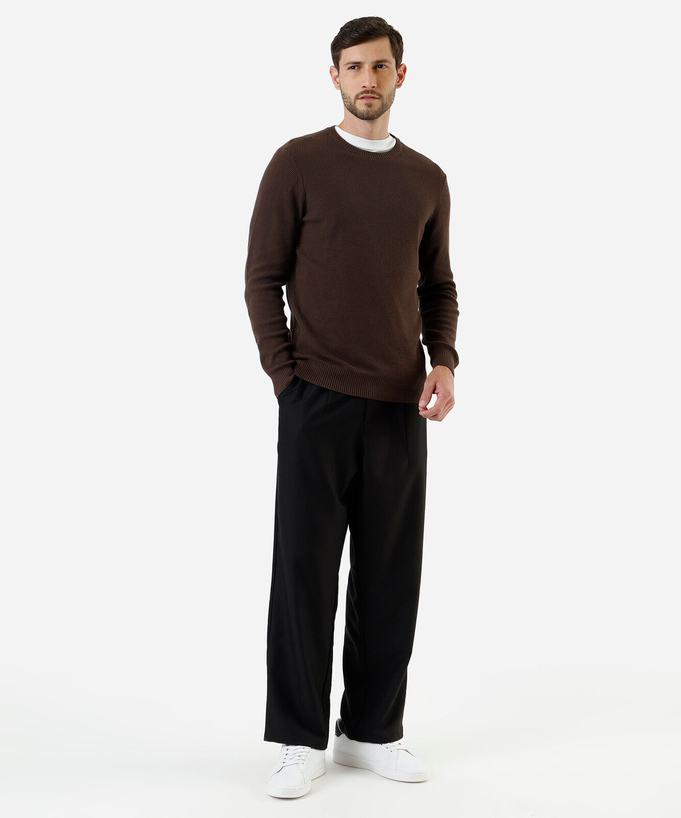 suéter masculino de tricot texturizado marrom