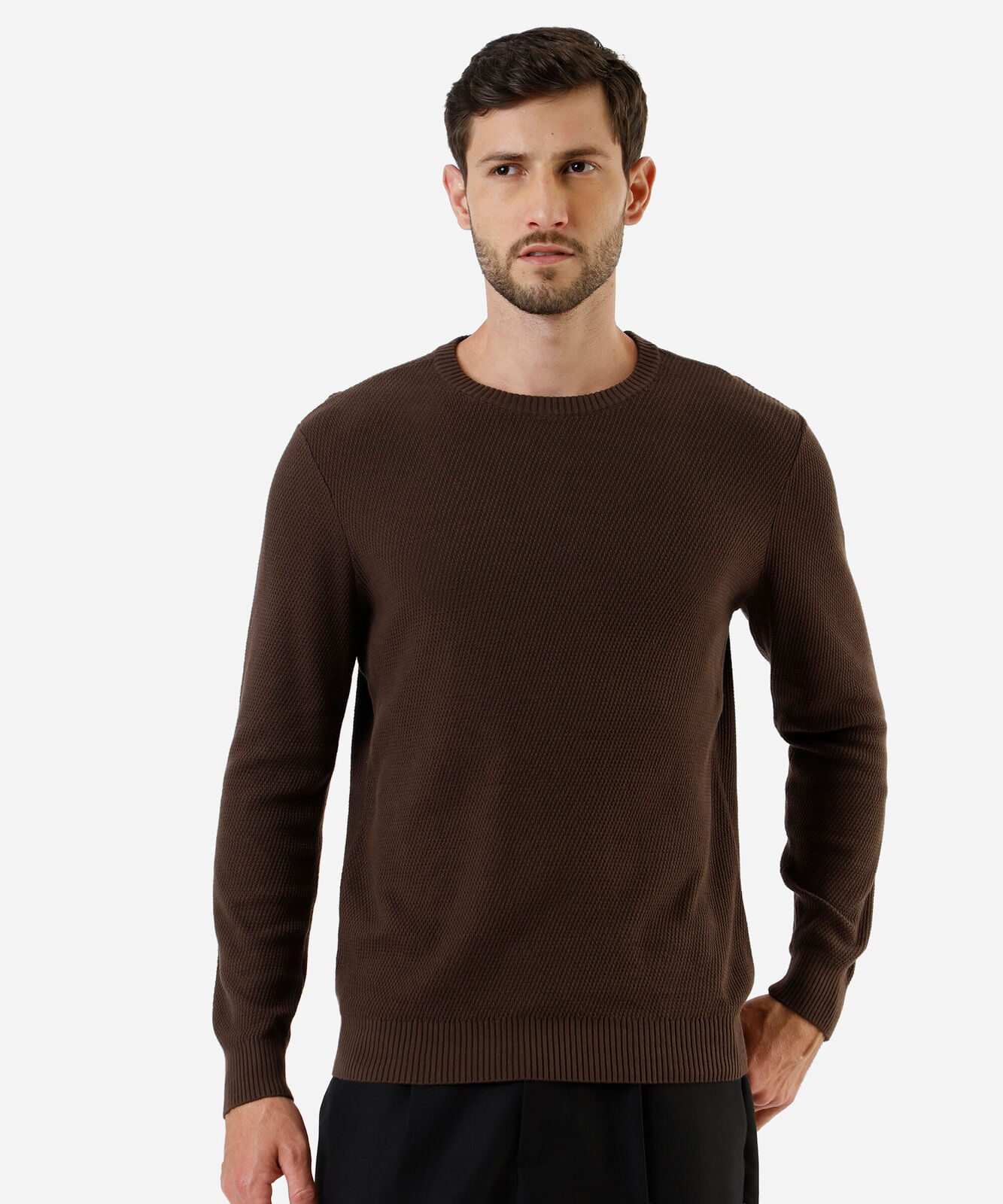 suéter masculino de tricot texturizado marrom