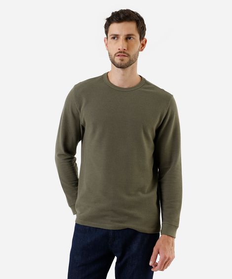 camiseta masculina manga longa texturizada verde
