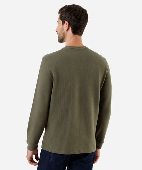 camiseta masculina manga longa texturizada verde