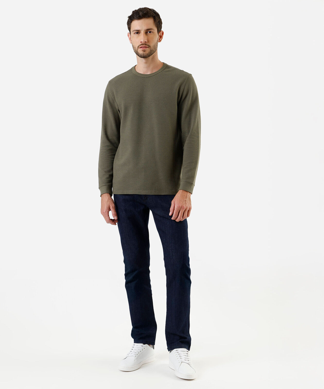 camiseta masculina manga longa texturizada verde