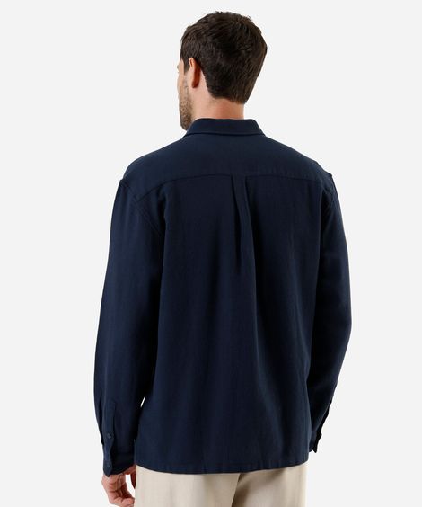 camisa masculina de algodão manga longa texturizada azul