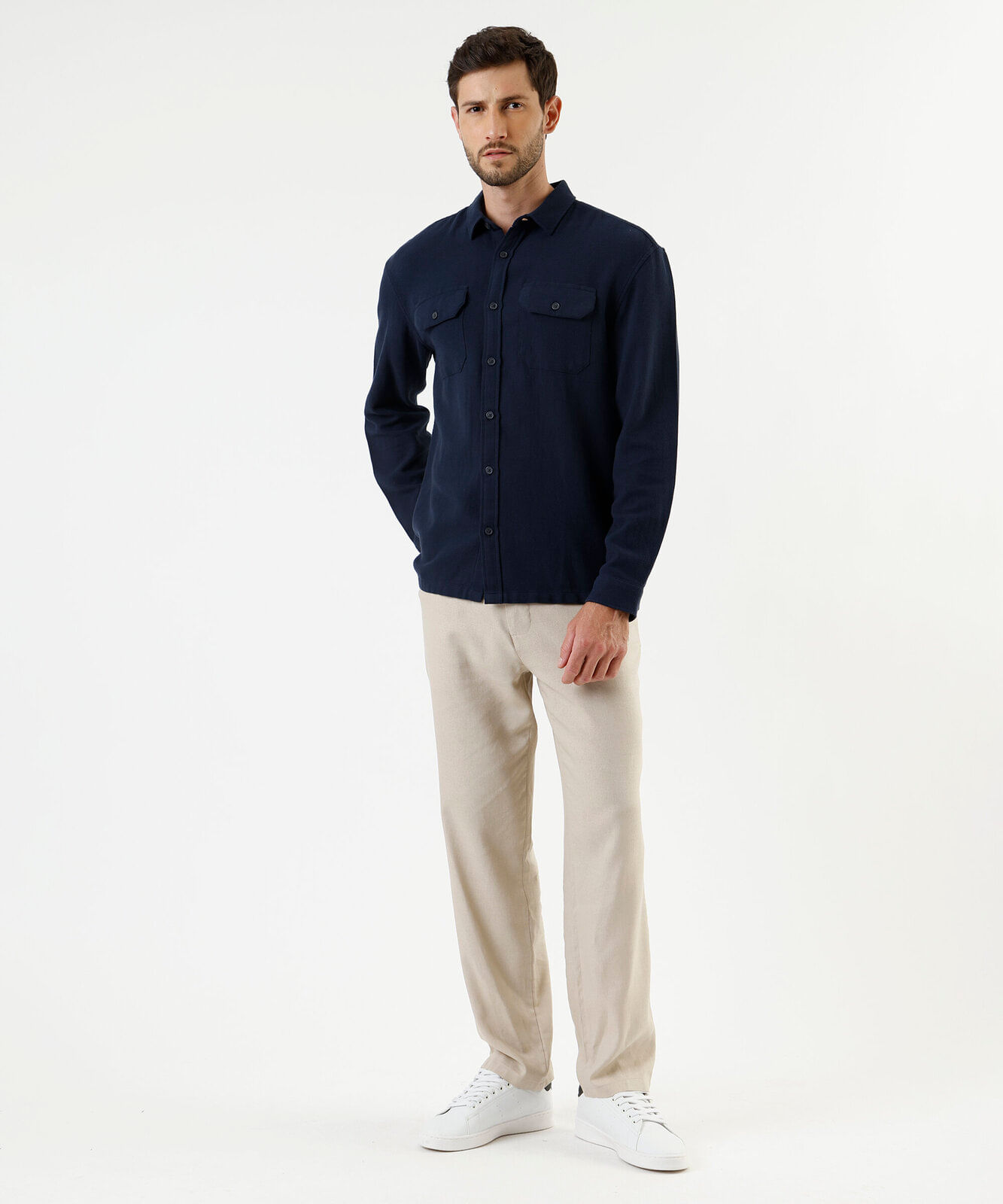 camisa masculina de algodão manga longa texturizada azul