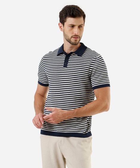 polo masculina de algodão listrada manga curta azul