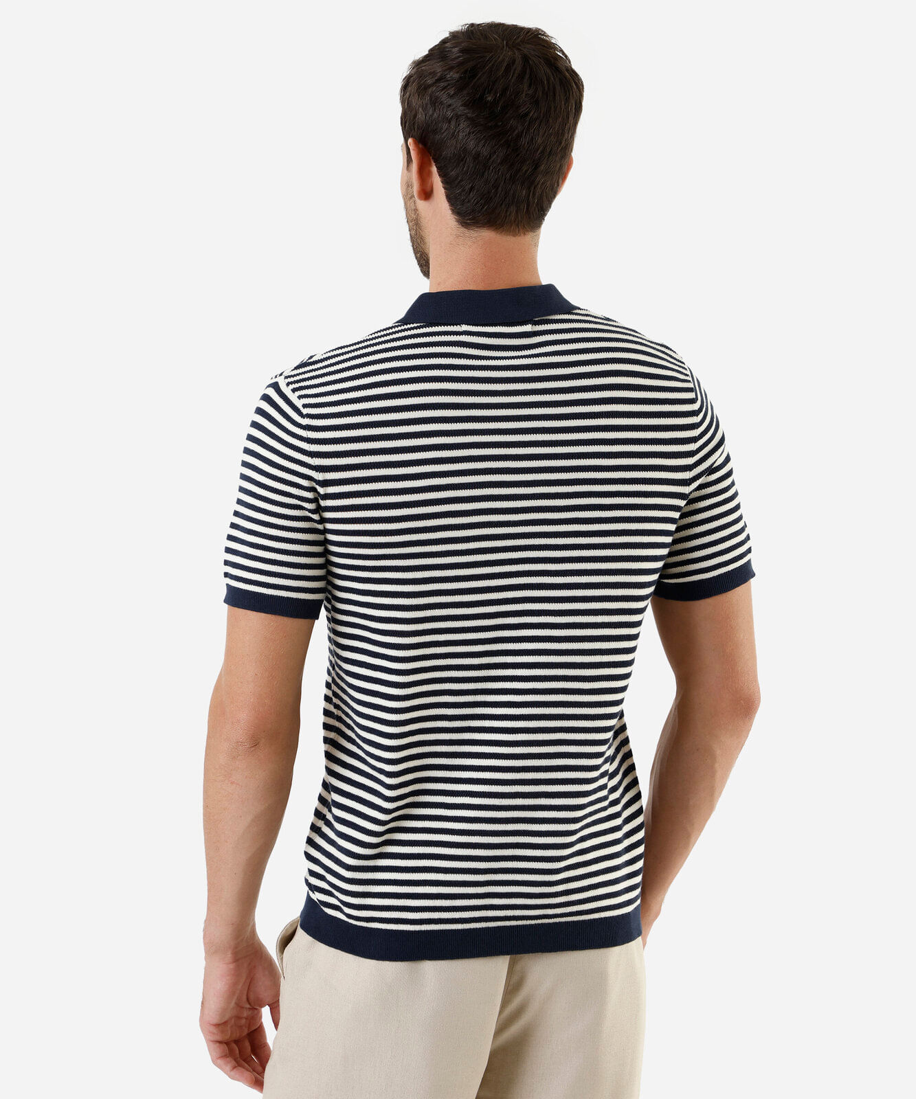 polo masculina de algodão listrada manga curta azul