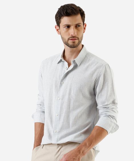 camisa masculina com linho manga longa listrada branco