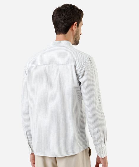 camisa masculina com linho manga longa listrada branco