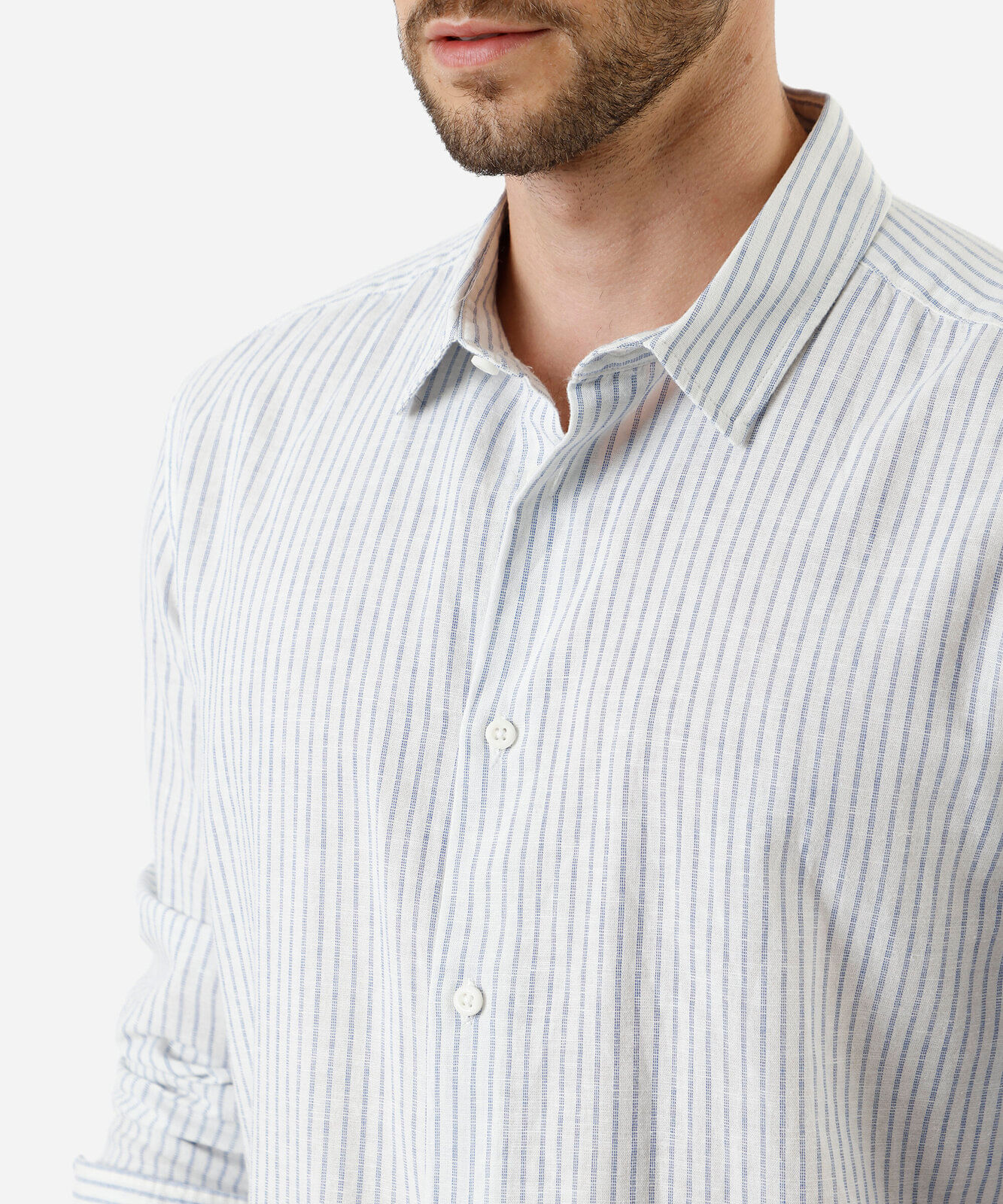 camisa masculina com linho manga longa listrada branco