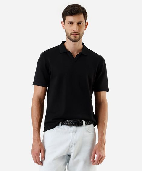 polo comfort masculina com manga curta preta
